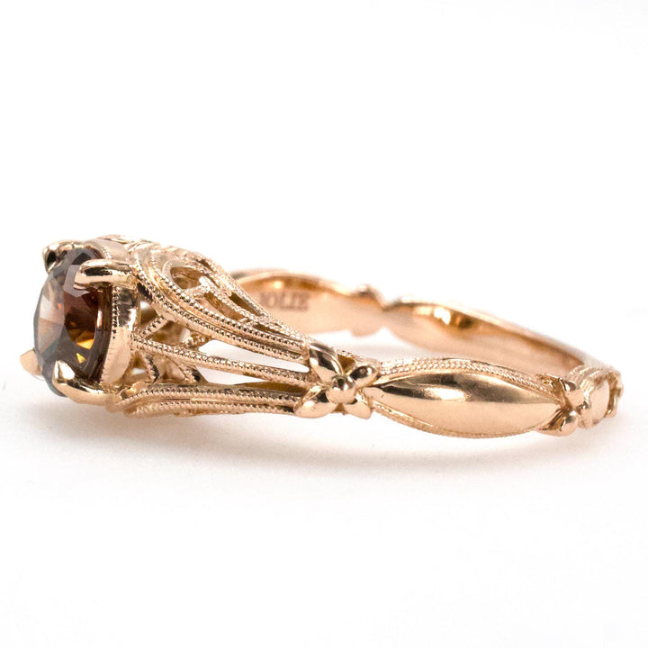 Edwardian Style 14K Rose Gold Solitaire with 0.90 Carat Orange-Brown Zircon