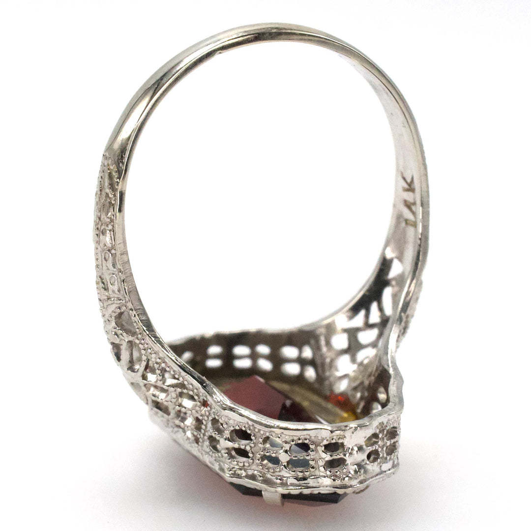 Art Deco 5.28 Carat Lozenge Cut Almandine Garnet Filigree Ring