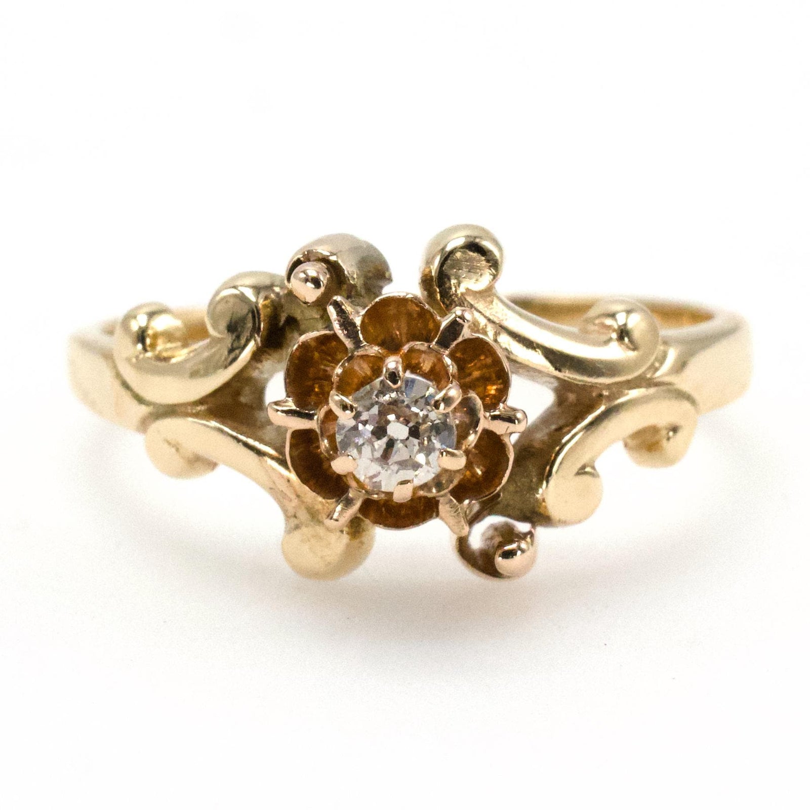 Antique Victorian Swiss Cut Diamond Solitaire in Yellow Gold