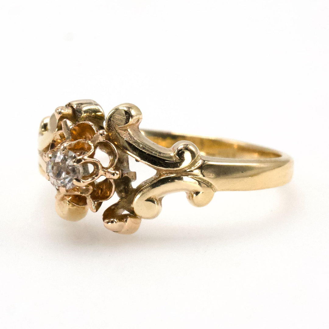 Antique Victorian Swiss Cut Diamond Solitaire in Yellow Gold