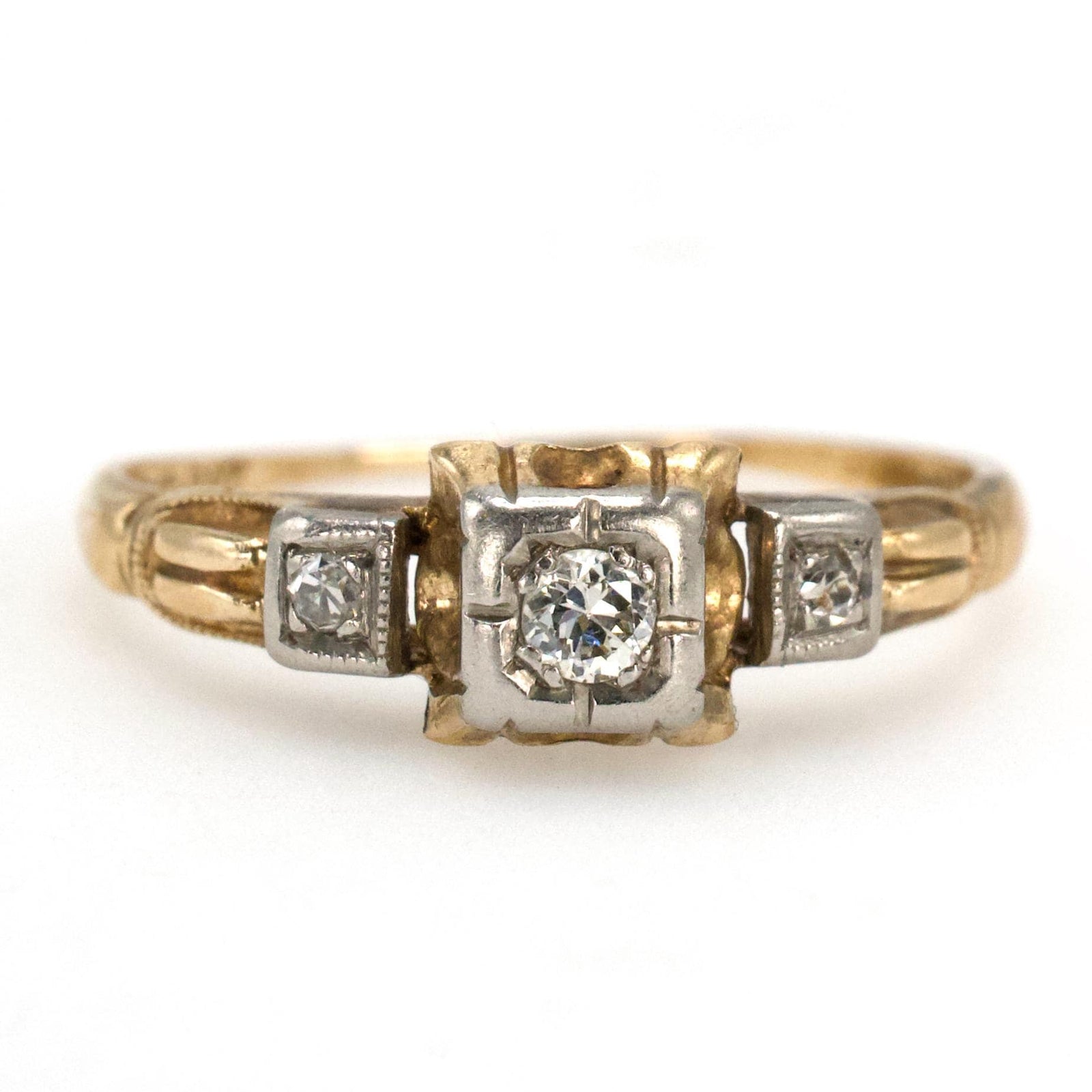 Petite 1930s Diamond Accented Solitaire Engagement Ring