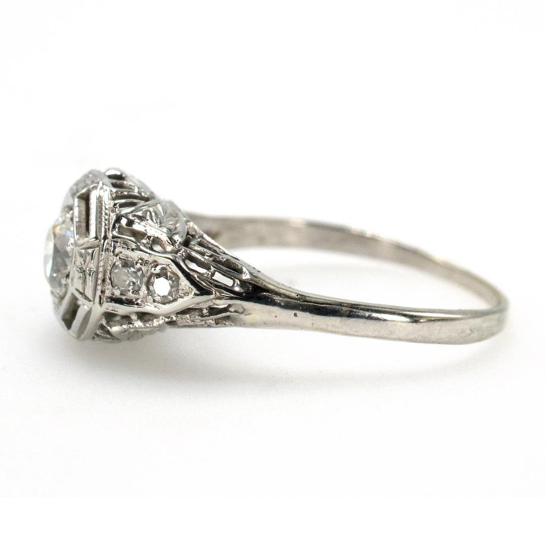 0.35 Carat Art Deco Filigree Diamond Engagement Ring