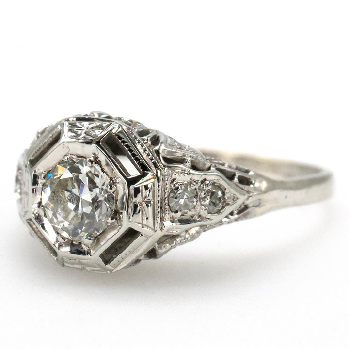 0.35 Carat Art Deco Filigree Diamond Engagement Ring