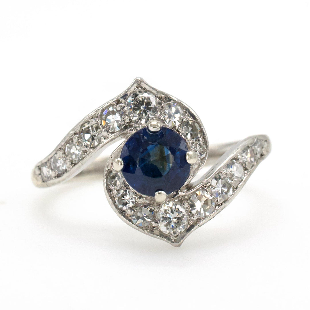 Vintage Sapphire and Single Cut Diamond Bypass Ring