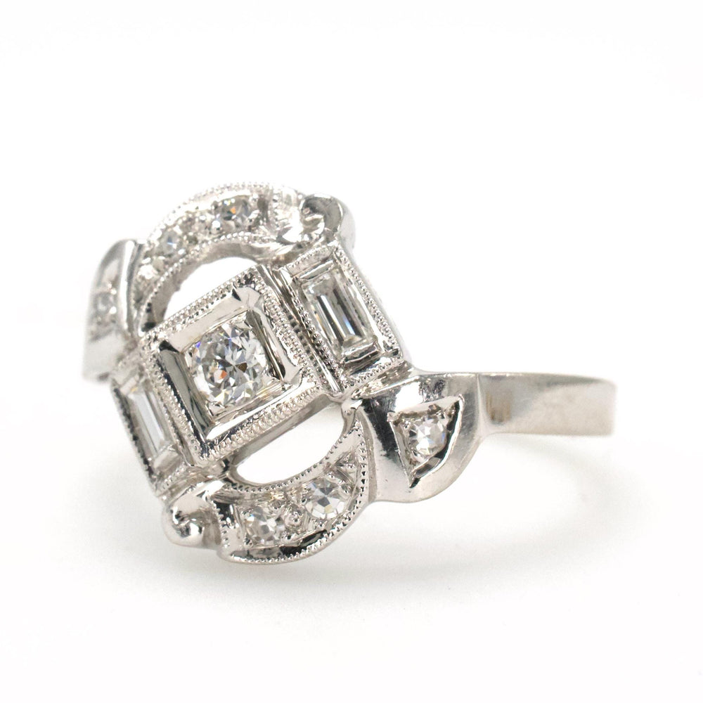 Vintage Geometric Art Deco Inspired Diagonally Oriented Diamond Ring