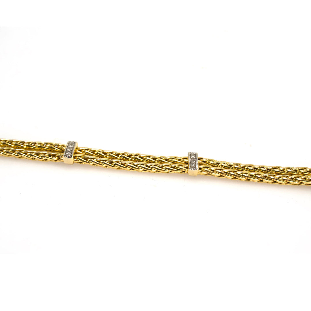 H.W. Burdick Co. - 14K Italian Gold Double Wheat Chain Bracelet with Diamond Stations