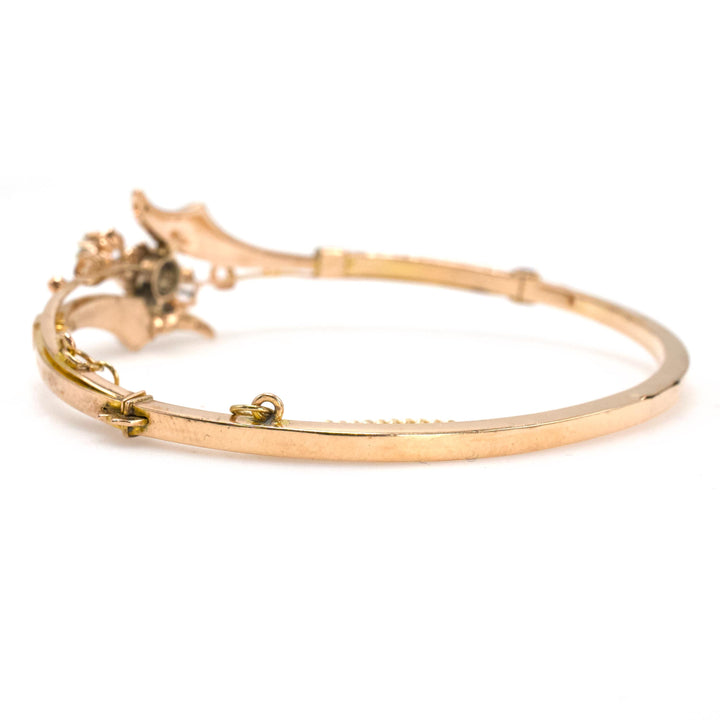 Antique Victorian Yellow Gold Bangle Bracelet with Buttercup Set Rose Cut Diamonds