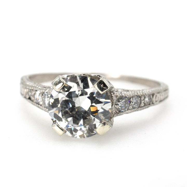 Art Deco Diamond Accented Platinum Solitaire with 1.20 Carat Transition Cut Diamond