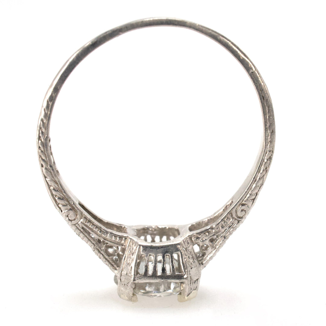 Art Deco Diamond Accented Platinum Solitaire with 1.20 Carat Transition Cut Diamond