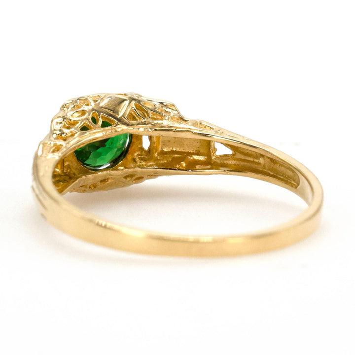 18K Gold Art Deco Hinge Style Solitaire Ring with Green Tsavorite Garnet