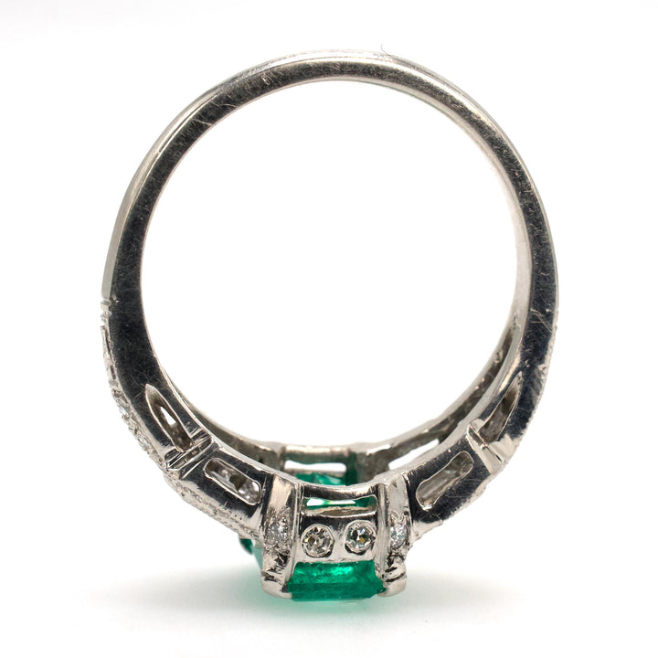 Art Deco Style GIA® 1.78 Carat Colombian Emerald and Diamond Engagement Ring in Platinum