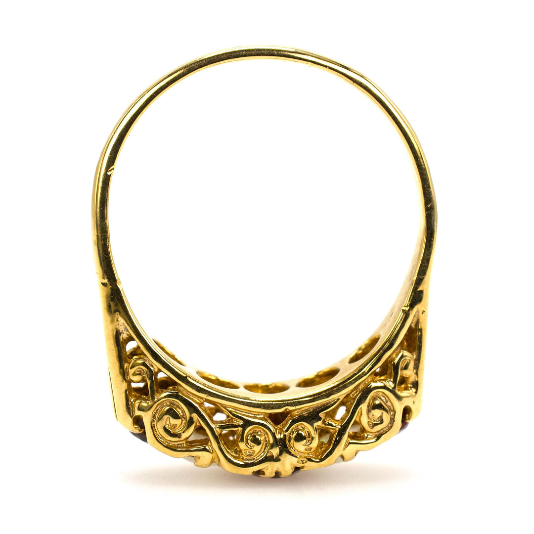 Victorian Style 9K Gold Garnet and Opal Five Stone Band