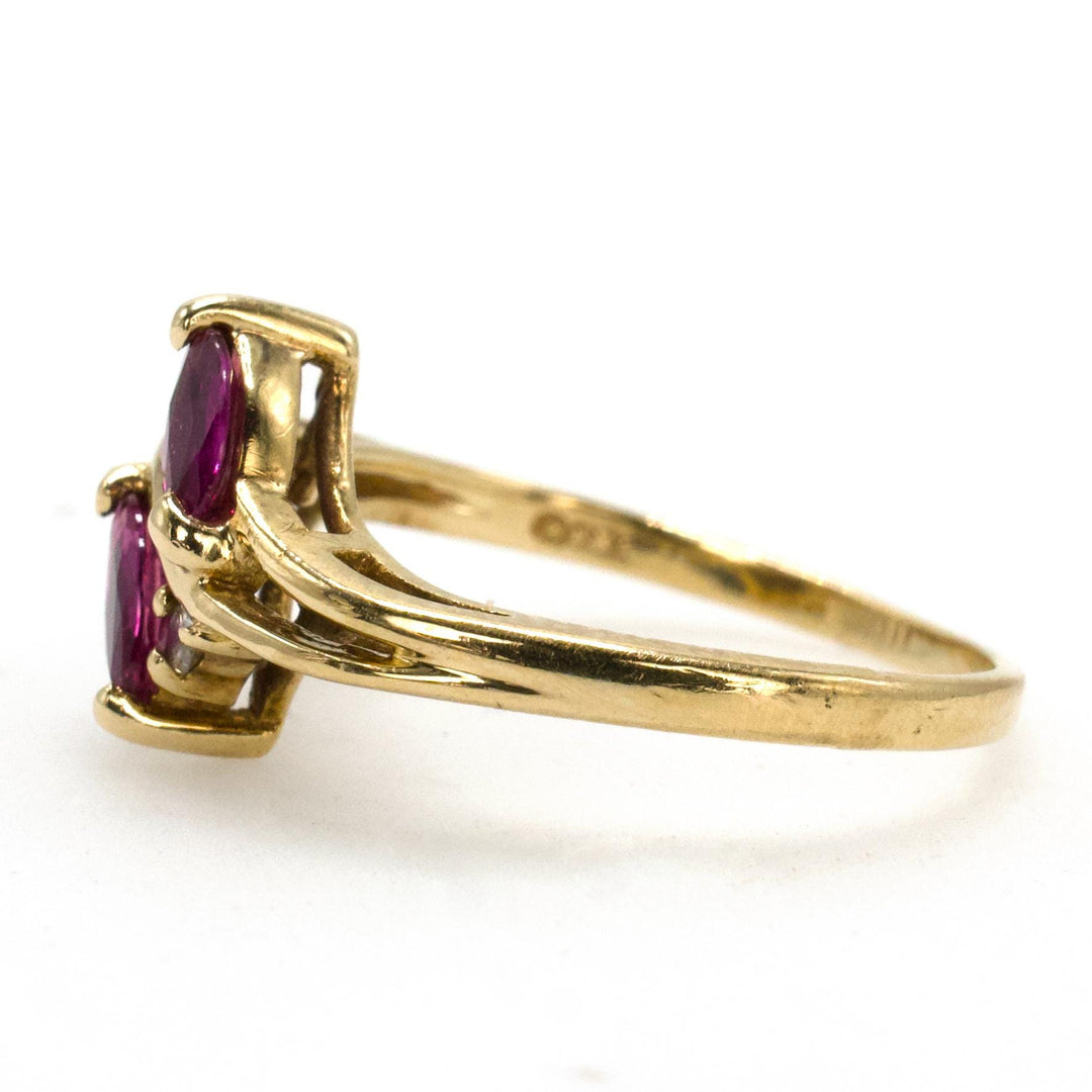 Vintage Double Marquise Ruby Ring with Accent Diamonds in 13K Gold