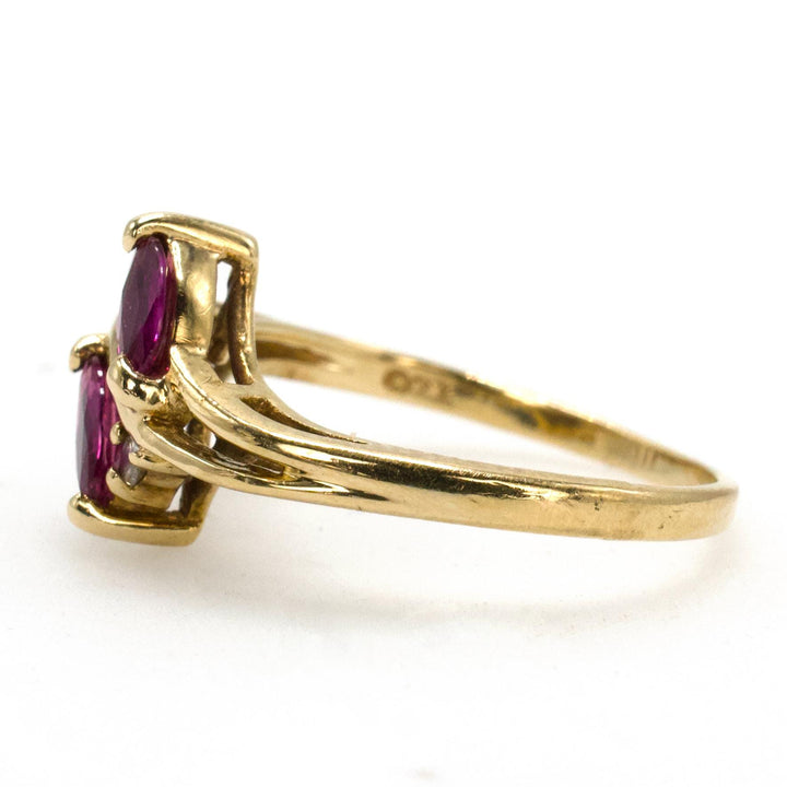 Vintage Double Marquise Ruby Ring with Accent Diamonds in 13K Gold
