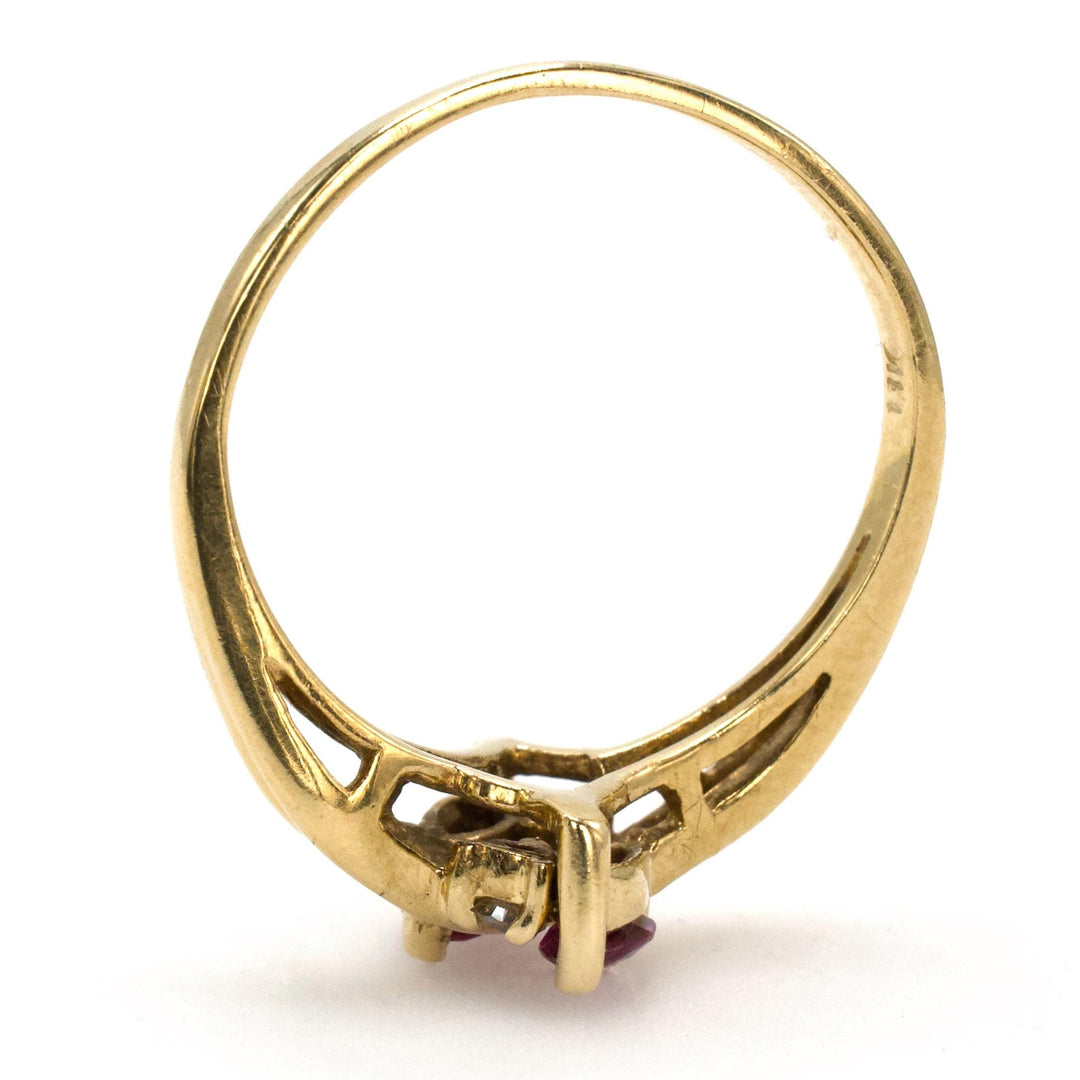 Vintage Double Marquise Ruby Ring with Accent Diamonds in 13K Gold