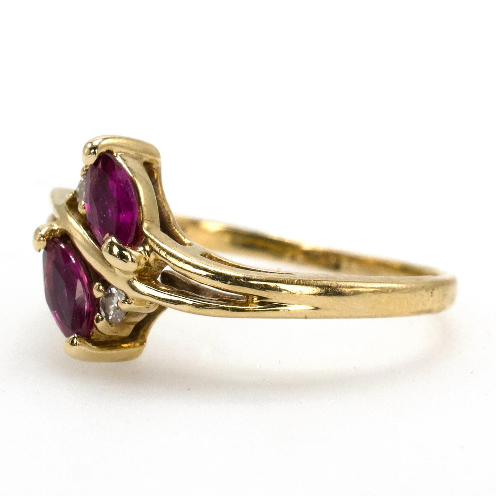 Vintage Double Marquise Ruby Ring with Accent Diamonds in 13K Gold