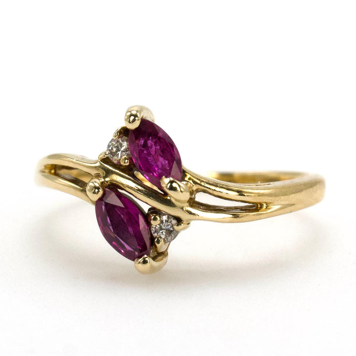 Vintage Double Marquise Ruby Ring with Accent Diamonds in 13K Gold