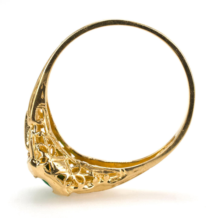 18K Gold Art Deco Hinge Style Solitaire Ring with Green Tsavorite Garnet