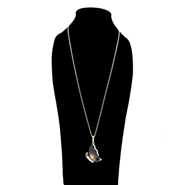 Yellow Gold and Diamond Butterfly Necklace with Machined Enamel