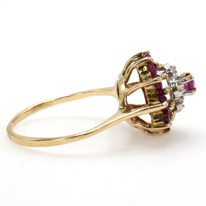 Estate Ruby and Diamond Flower Shaped Cluster Ring
