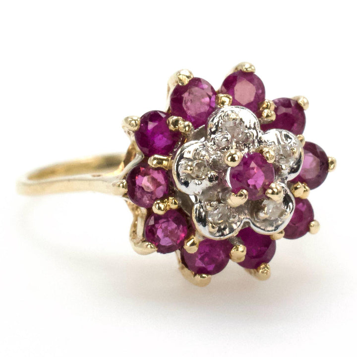 Estate Ruby and Diamond Flower Shaped Cluster Ring