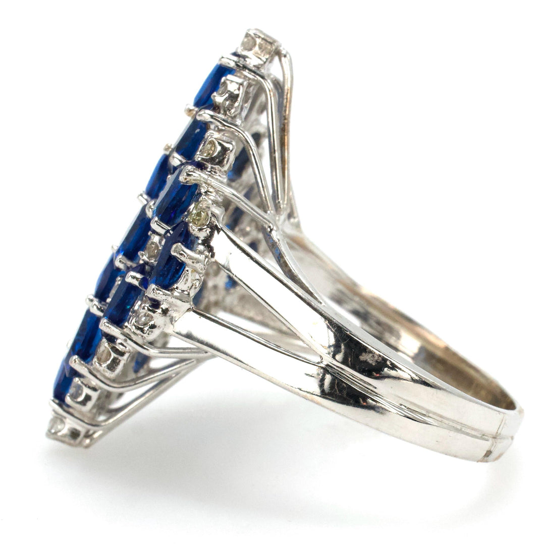 Large Lozenge Shaped Cluster Ring with Blue Glass and Diamonds