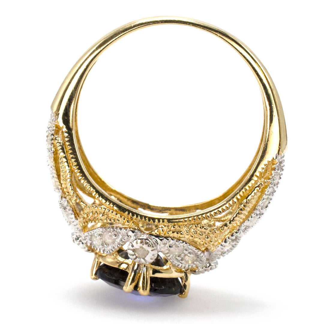 1.50 Carat Round Iolite in Two Tone Gold Art Deco Inspired Diamond Accented Ring