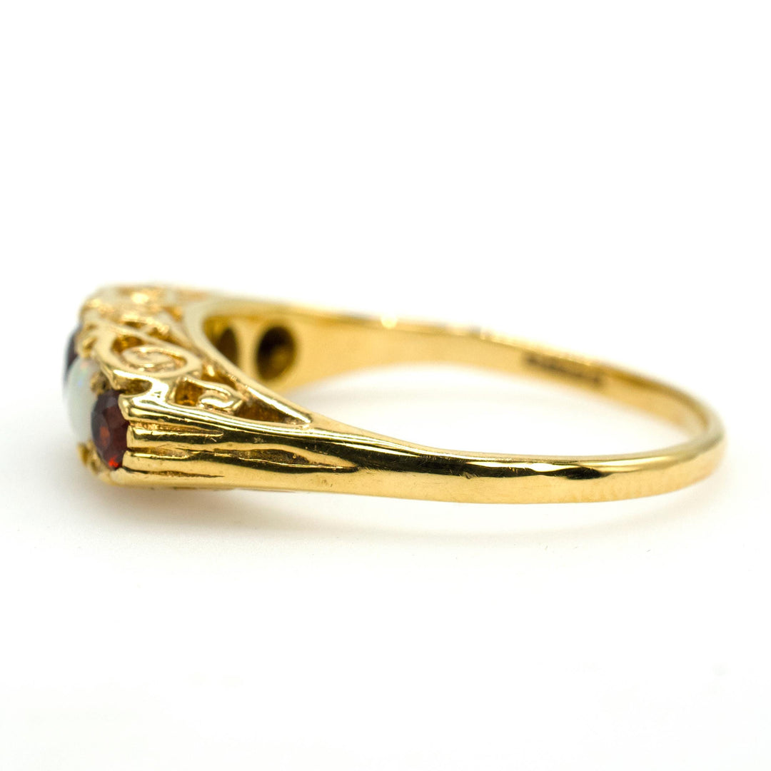 Victorian Style 9K Gold Garnet and Opal Five Stone Band