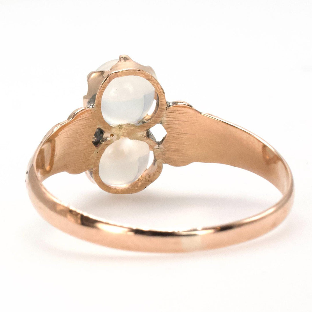 Victorian Toi-et-Moi Two Moonstone Gold Ring with Seed Pearl Accents