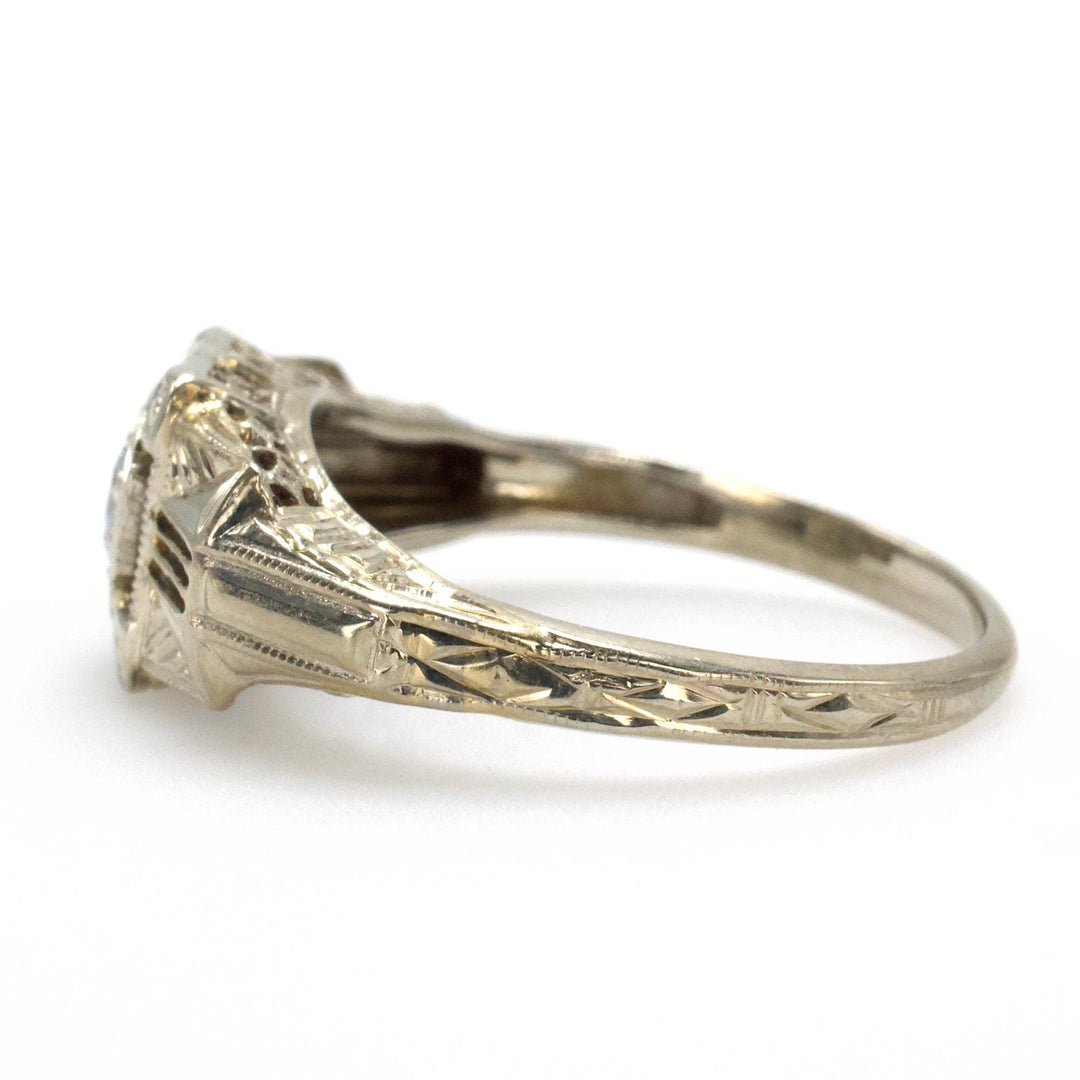 Art Deco Filigree Diamond Solitaire Engagement Ring with 0.25 Carat Transition Cut