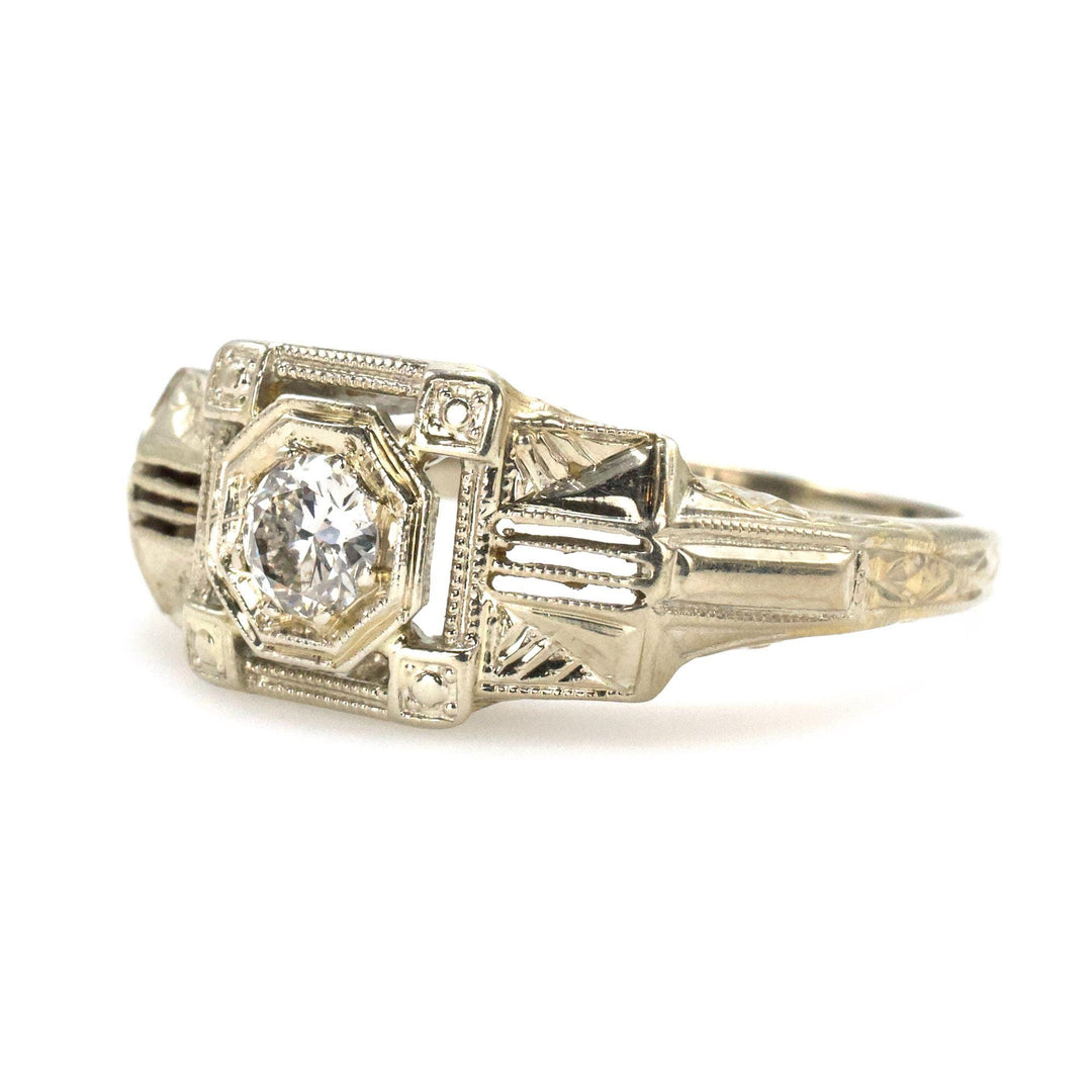 Art Deco Filigree Diamond Solitaire Engagement Ring with 0.25 Carat Transition Cut