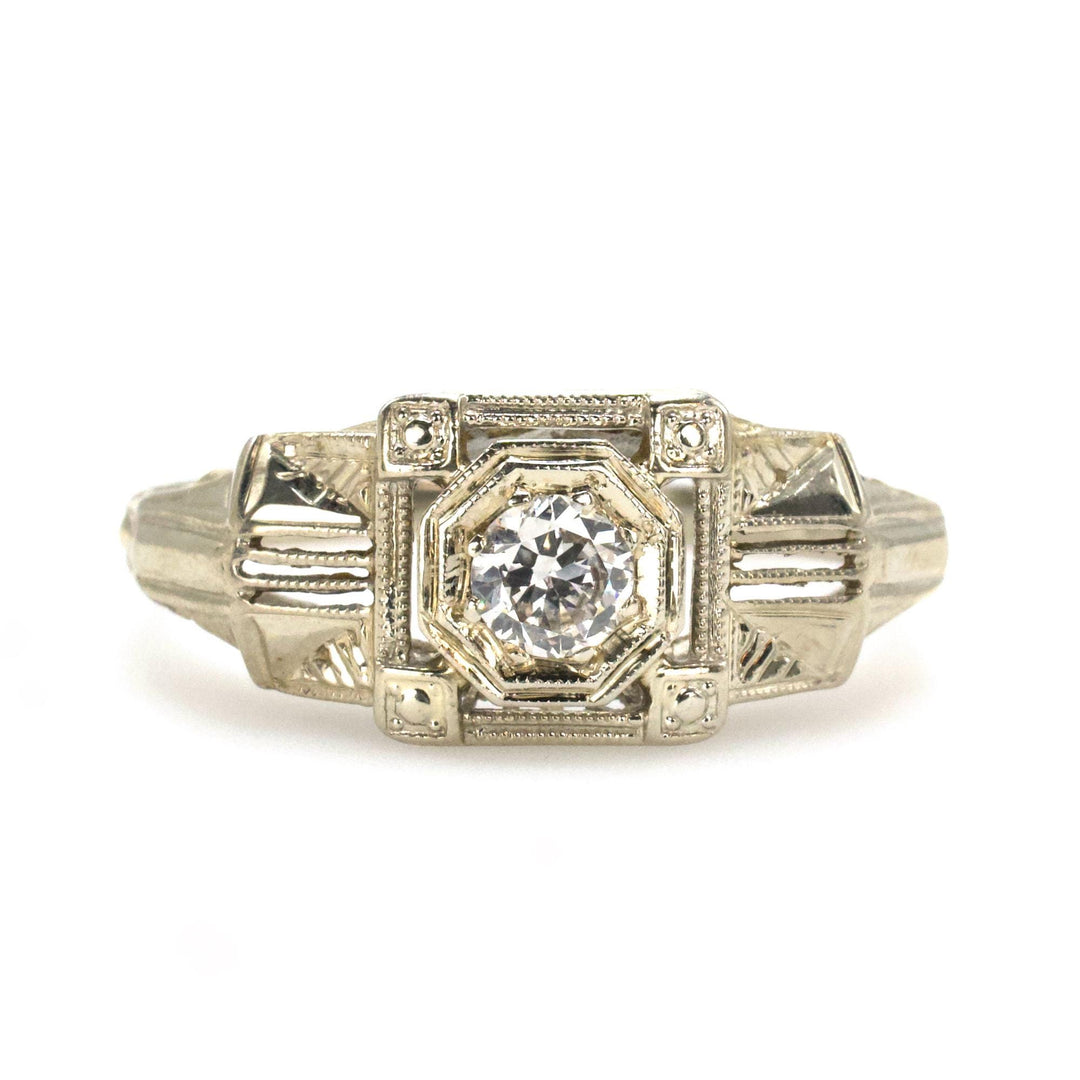 Art Deco Filigree Diamond Solitaire Engagement Ring with 0.25 Carat Transition Cut