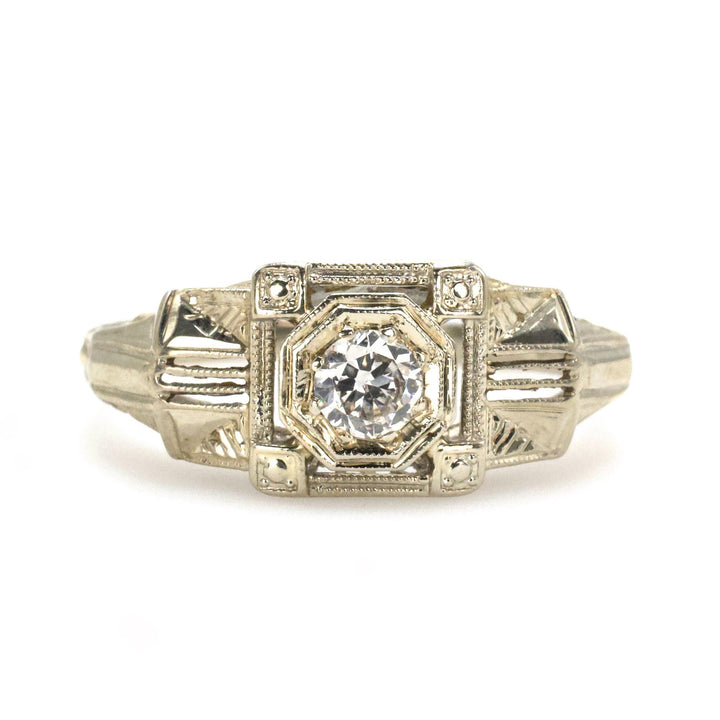 Art Deco Filigree Diamond Solitaire Engagement Ring with 0.25 Carat Transition Cut