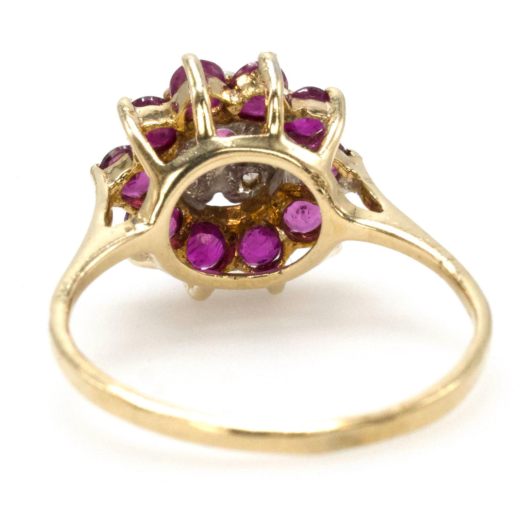 Estate Ruby and Diamond Flower Shaped Cluster Ring