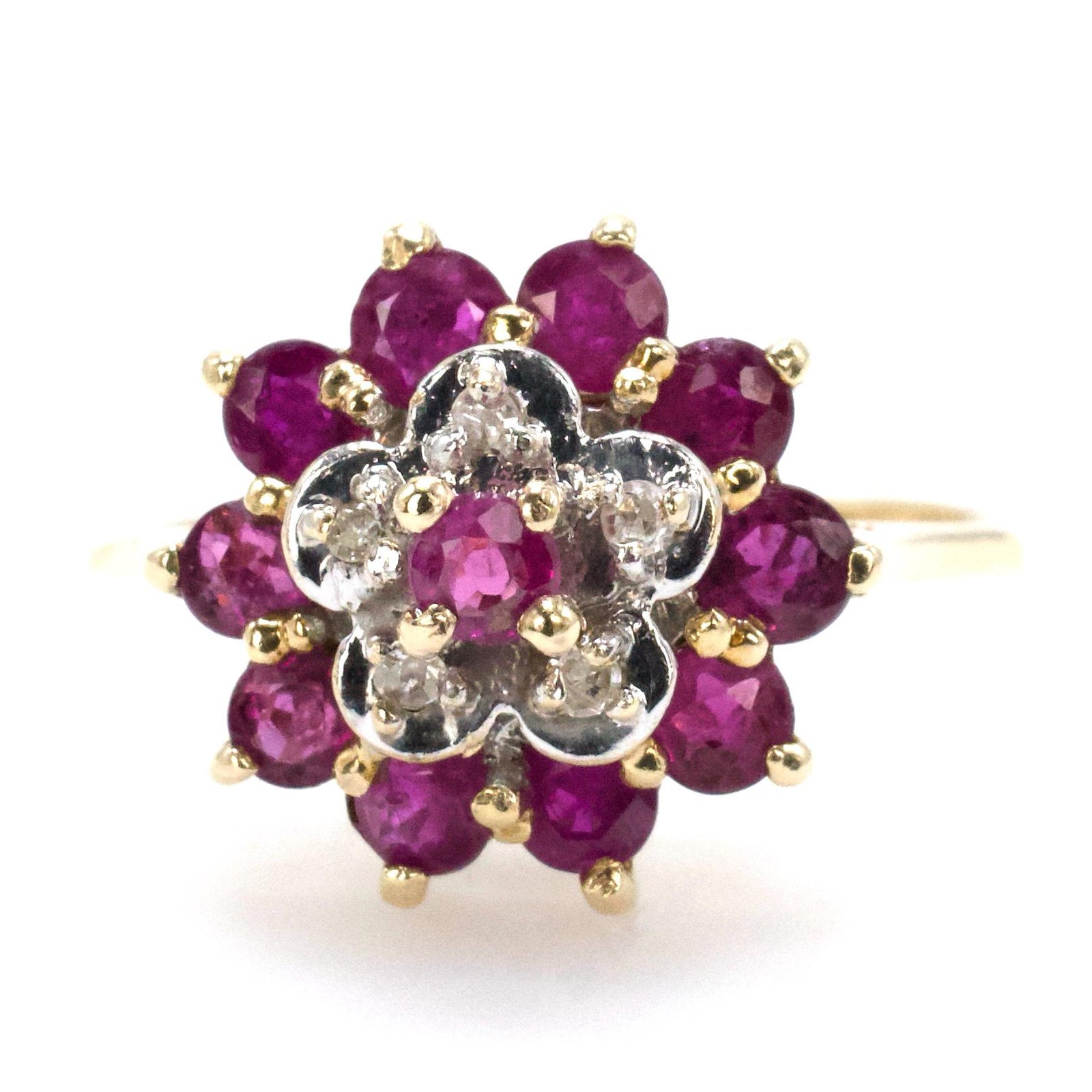 Estate Ruby and Diamond Flower Shaped Cluster Ring