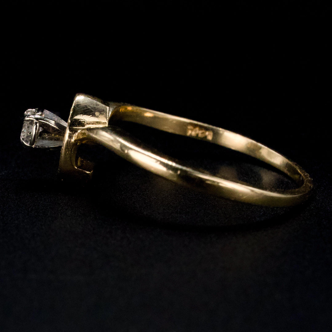 Midcentury Curved Diamond Ring in Gold with Contoured Shadow Band