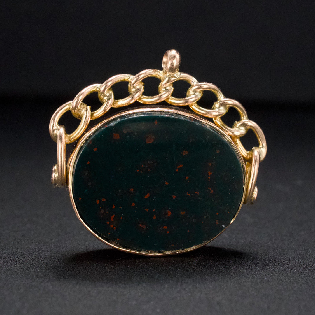 9K Yellow Gold Victorian Reversible Fob with Agate and Bloodstone (ca. 1901)