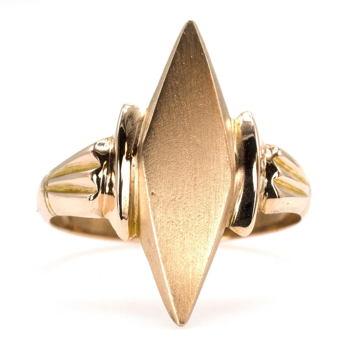 Victorian Navette Shaped Signet Ring in 10K Yellow Gold