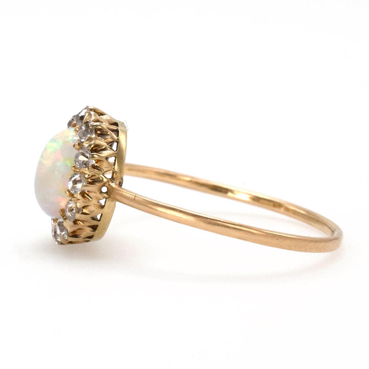 Victorian Opal and Old Mine &amp; European Cut Diamond Halo Ring