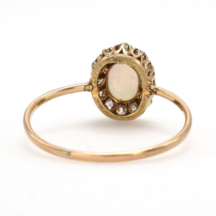 Victorian Opal and Old Mine &amp; European Cut Diamond Halo Ring