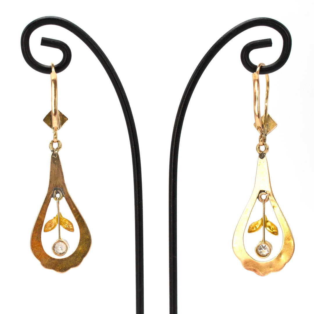 Victorian 15K Gold and Diamond Drop Earrings