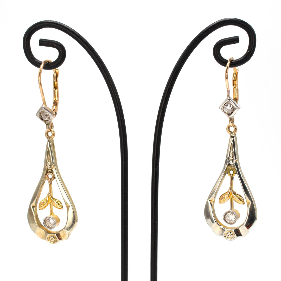 Victorian 15K Gold and Diamond Drop Earrings