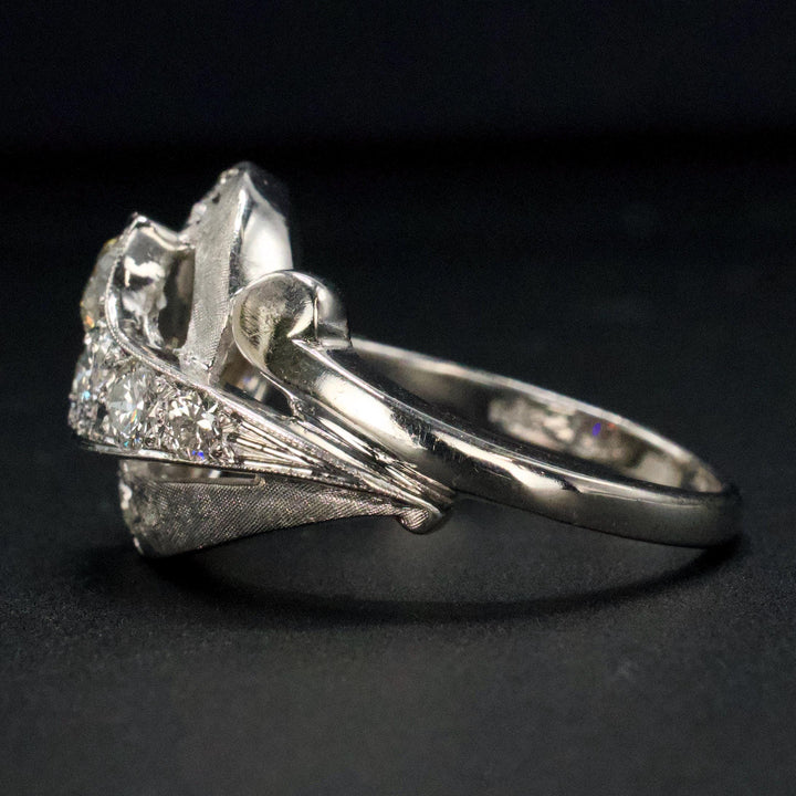 Midcentury Celestial Diamond Swirl Dinner Ring in 14K White Gold