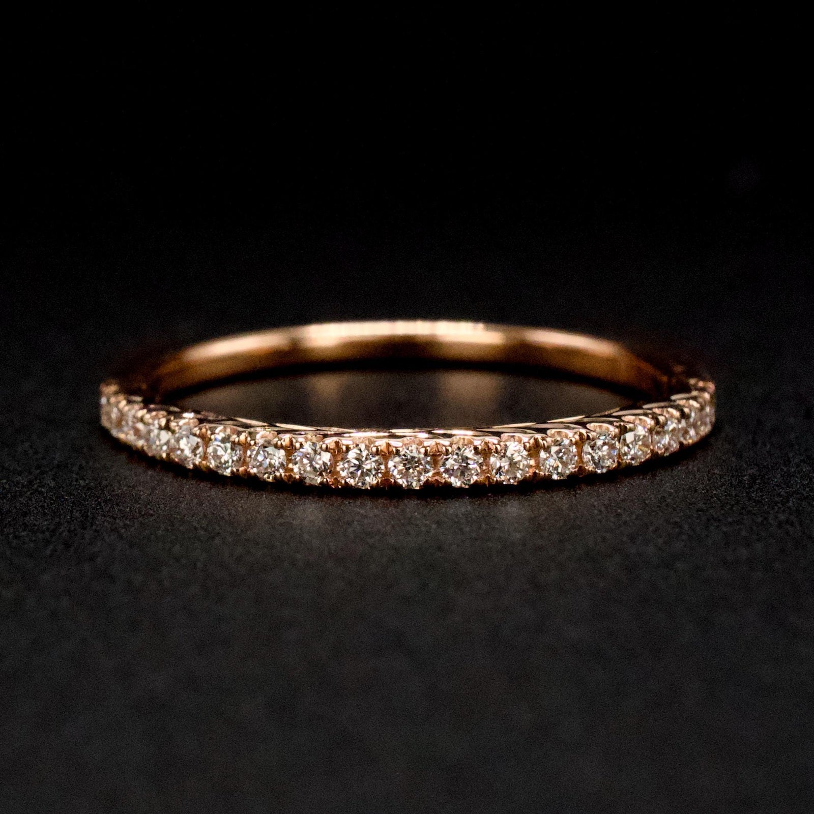 Art Deco Stye 14K Rose Gold Engraved Diamond Wedding Band