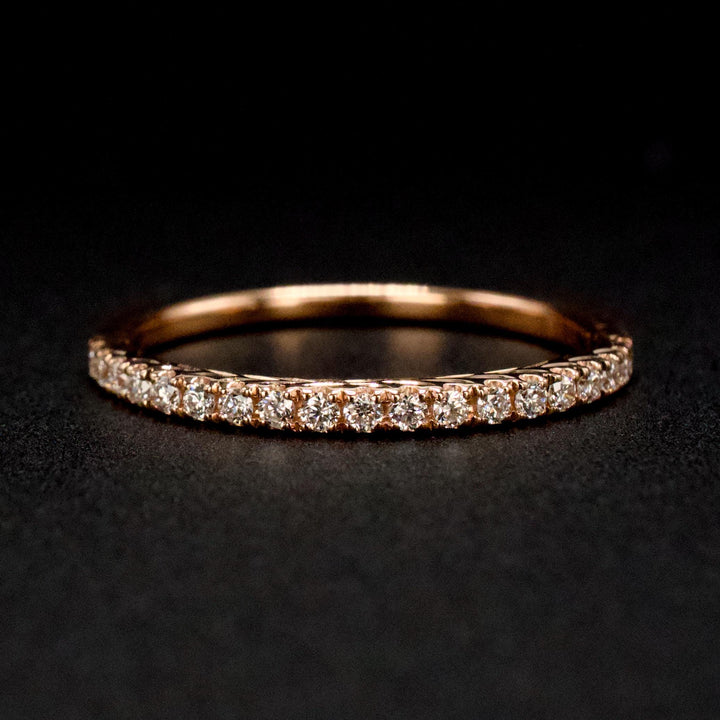 Art Deco Stye 14K Rose Gold Engraved Diamond Wedding Band