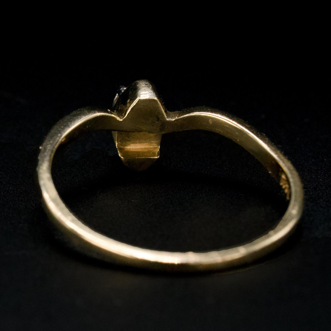 Midcentury Curved Diamond Ring in Gold with Contoured Shadow Band