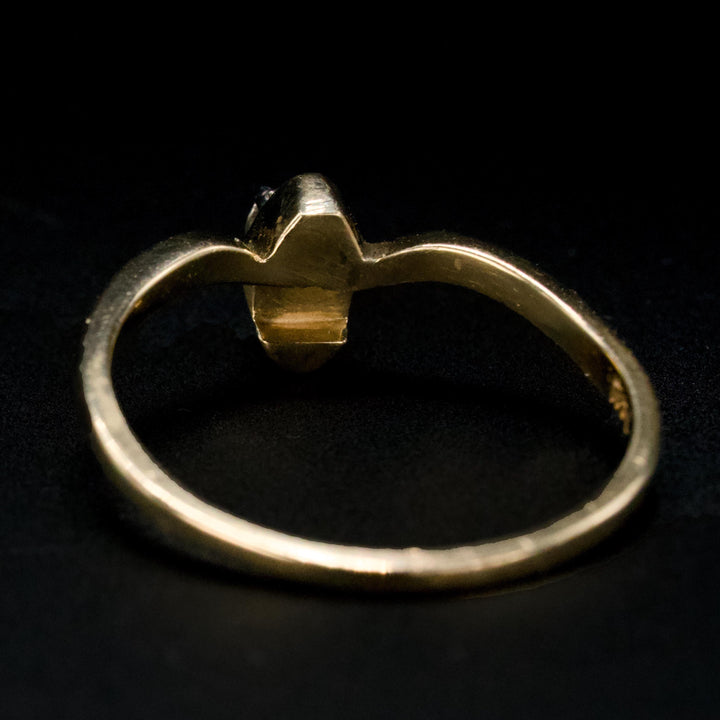 Midcentury Curved Diamond Ring in Gold with Contoured Shadow Band