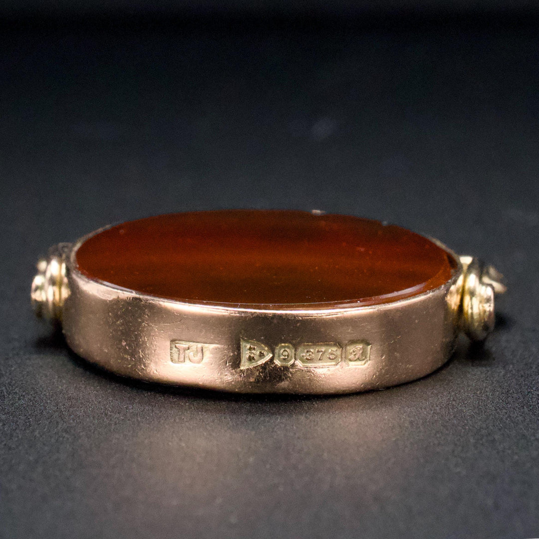 9K Yellow Gold Victorian Reversible Fob with Agate and Bloodstone (ca. 1901)