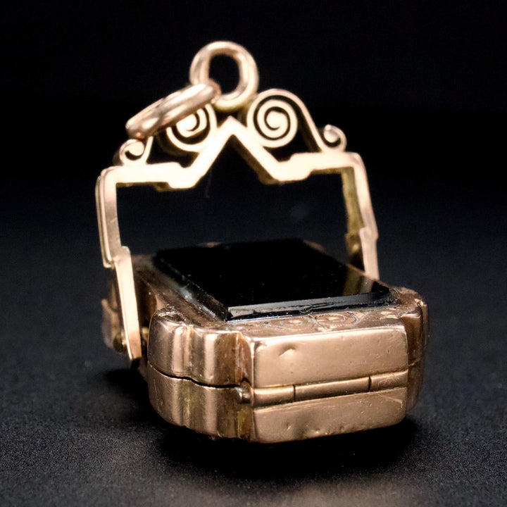 10K Yellow Gold Victorian Reversible Flip Fob with Onyx and Bloodstone