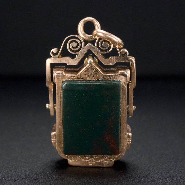 10K Yellow Gold Victorian Reversible Flip Fob with Onyx and Bloodstone